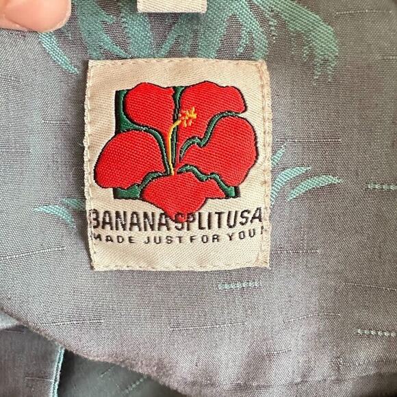 Banana Split USA Men's Hawaiian Shirt L Large Black Palm Tree Silky Button Beach - Picture 5 of 8